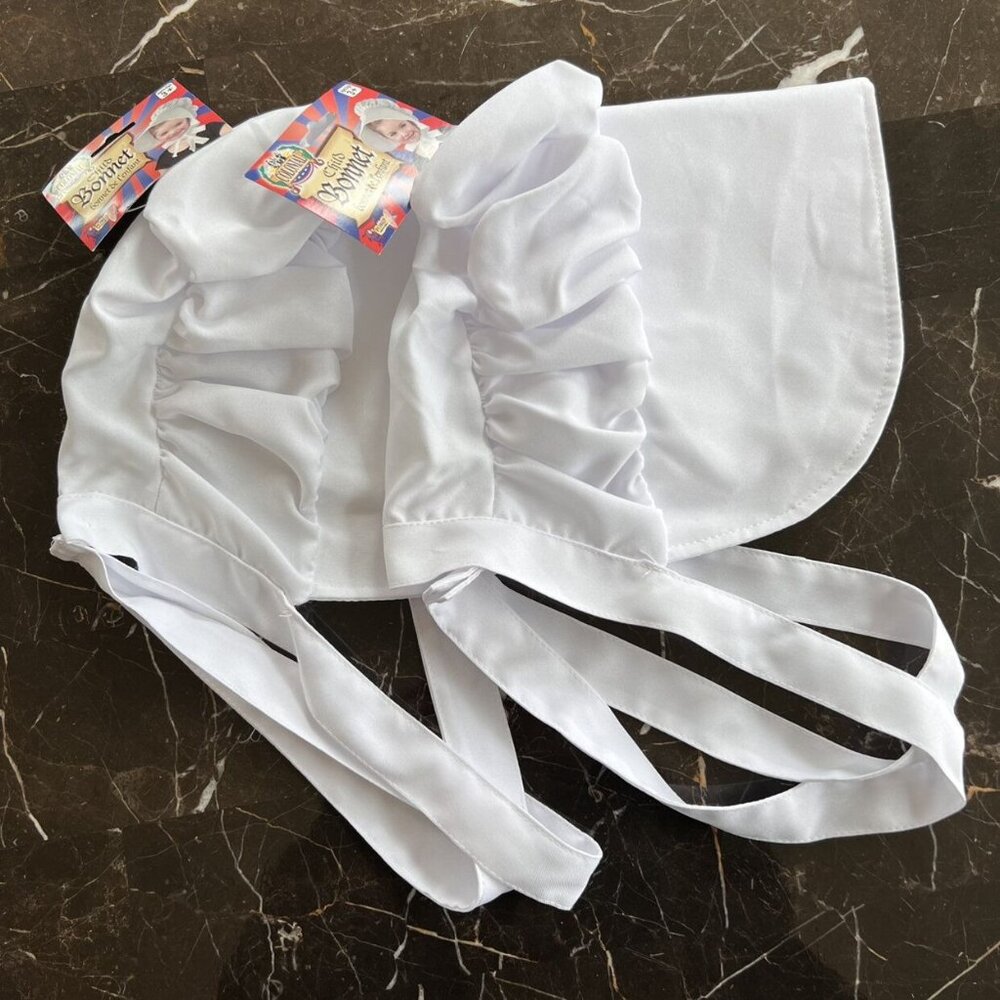 🆕NWT Forum Novelties Bundle Of 2 White Colonial Bonnets